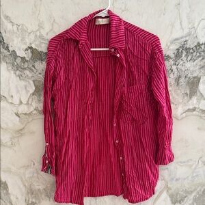 Natalie Martin rayon Red Striped Button-Up Shirt and shorts set